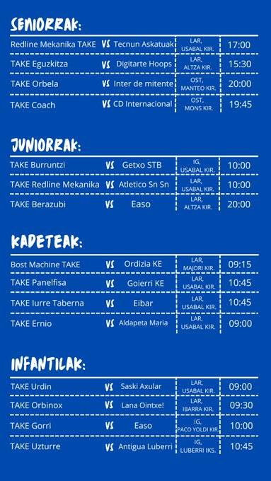Hauek dira gure taldeek asteburuan jokatuko dituzten partiduak